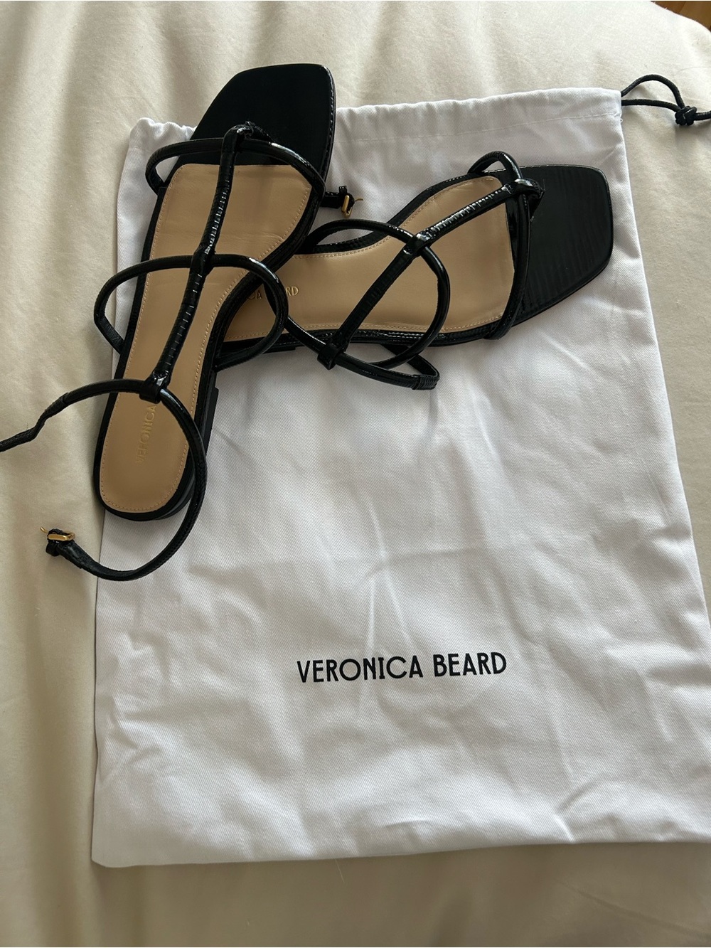 Veronica Beard Marbella Black Strappy Square-Toe Sandals